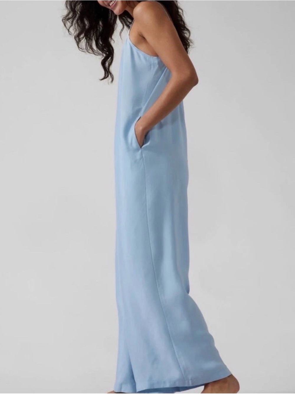 NWT- Athleta Calm Cool Romper light weight. Blue summer Wide-Leg Satin- Medium - Picture 4 of 13